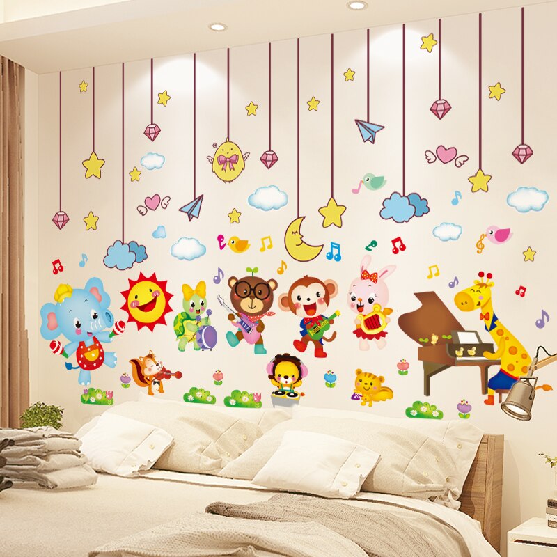 [Shijuekongjian] Stars Wolken Hangings Muurstickers Diy Dieren Muurstickers Voor Kinderen Slaapkamer Babykamer Nursery Woondecoratie: hangings and animal