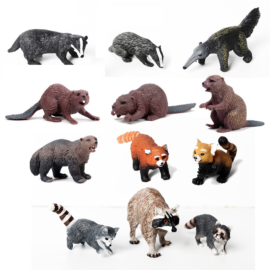 Simulatie Hand Painted Forest Animal Model Cijfers Badger, Bever, Wasbeer, Anteater Beer Decor Collector Educatief Speelgoed