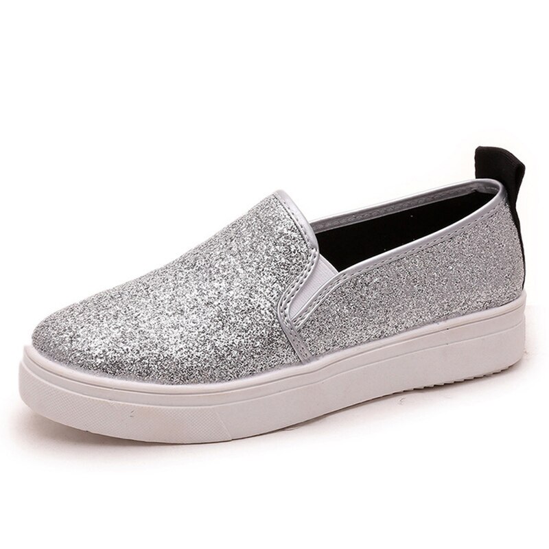 Women Sequined Slip On Loafers Thick Bottom Ladies Flat Shoes Spring Comfortable Platform Flats Casual Footwear