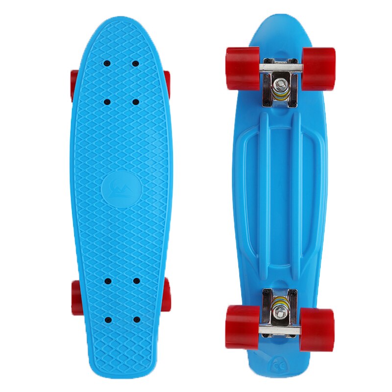22 tums skateboard mini cruiser skateboard plast longboard 4 hjul single rocker utomhus sport för tjej pojke 56 x 15 x 10cm: Blå