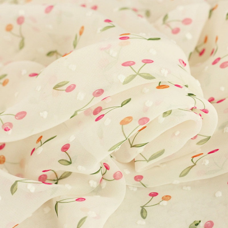 Landlig stil blødt behageligt applikation chiffonstof til beklædningsgenstand kjole kirsebærfrugt georgette stof gør-det-selv materiale 3 yards