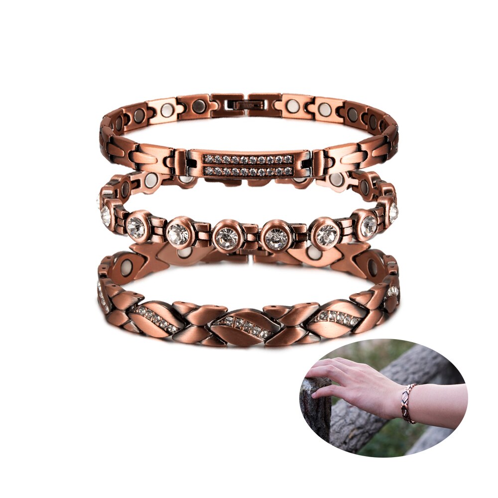 Magnetic Pure Copper Bracelets for Women Cubic Zirconia Chain Link Copper Magnetic Bracelet Arthritis Health Energy Arthritis