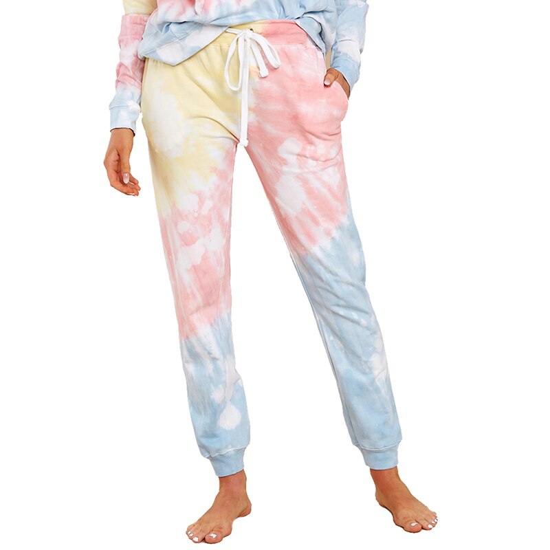 Kvinnor tie-dye tryckta träningsbyxor hodmewear casual träning dans show hip hop tie dye byxor sommar trend: Färg 2 / Xl