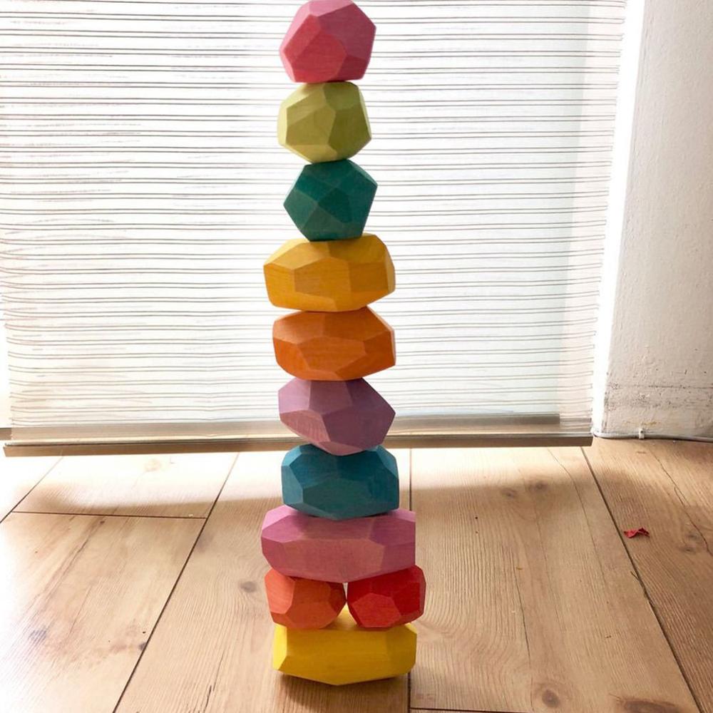 freundlicher Holz Farbige Stein Jenga Baustein Pädagogisches Spielzeug Kreative nordisch Stil Stapeln Spiel Regenbogen Holz Spielzeug