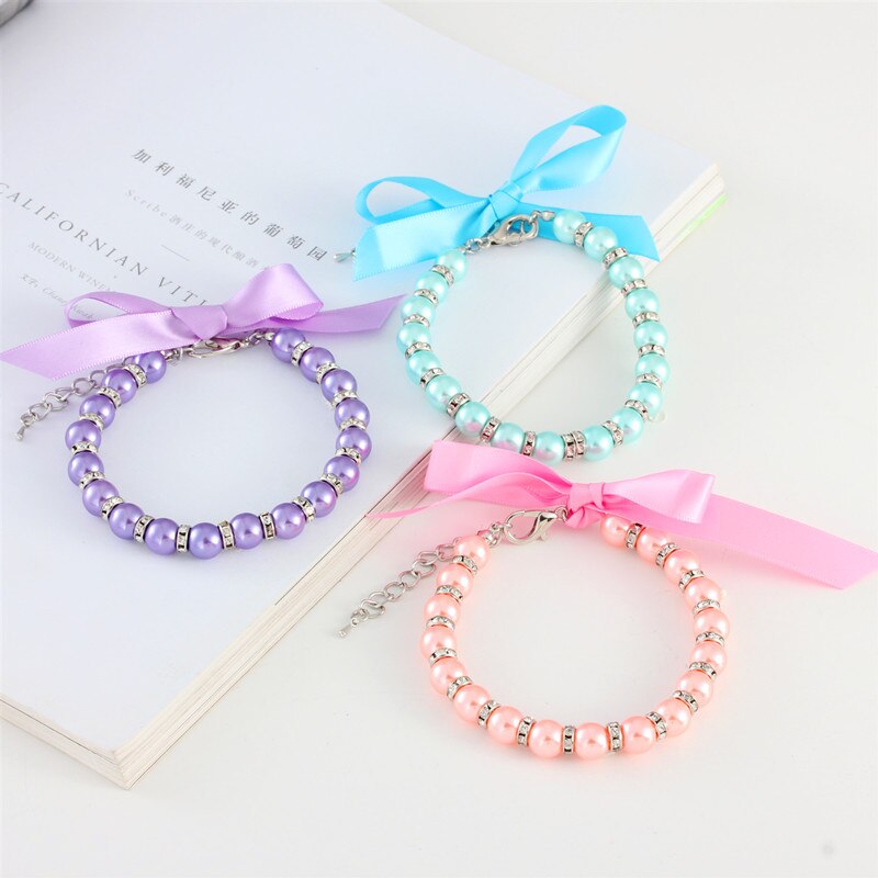 Pet Pearl Collar Dog Rhinestone Shiny Princess Necklace Cat Bow Adjustable Pendant Decoration Pet Supplies Chihuahua Accessories