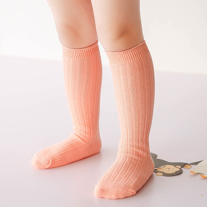 Baby piger knæhøje sokker børn benvarmer solid bomulds sokker åndbar blød baby skridsikker lang sok wms 011