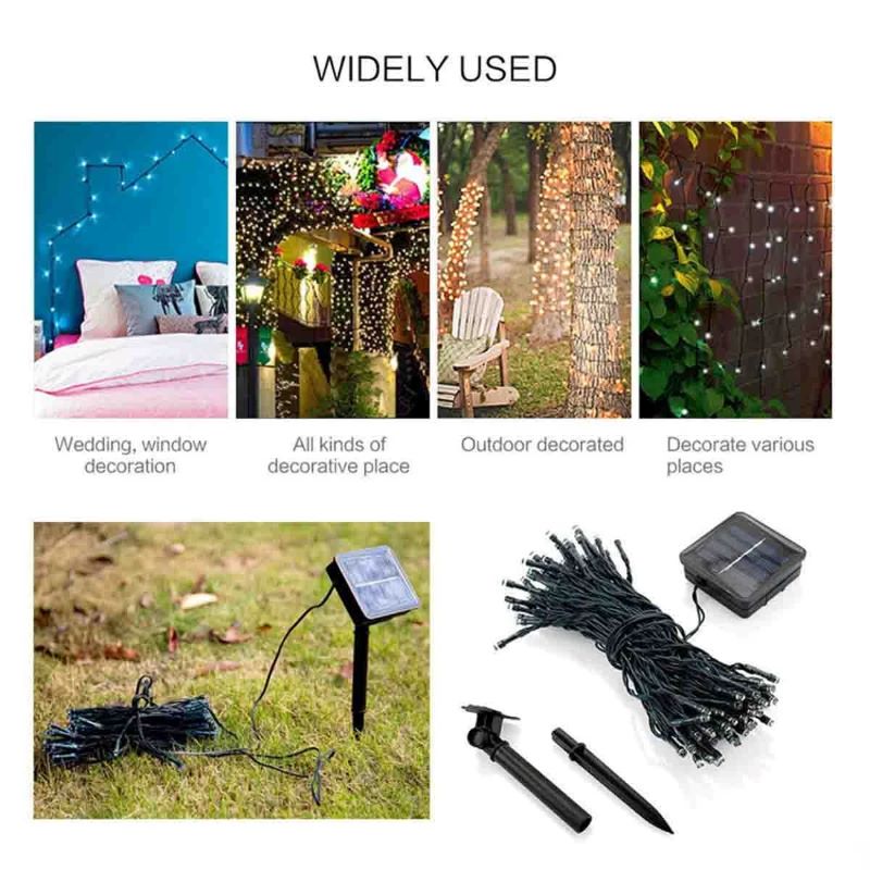Guirnalda de luces navideñas solares para exteriores, 30/100 LED, 8 modos, luces solares para exteriores, adecuadas para jardín, terraza, valla, fiestas navideñas