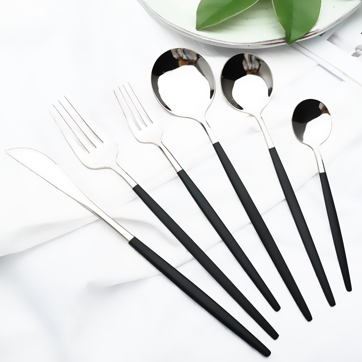 Schwarz Silber Besteck Set Abendessen Messer Dessert Gabel Löffel Stäbchen Geschirr Set Edelstahl Besteck Küche Geschirr