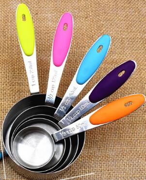 Cuchara-cucharas medidoras de acero inoxidable para cocina, utensilios de cocina para hornear, Color caramelo, NR 001, 5 unidades por lote: green