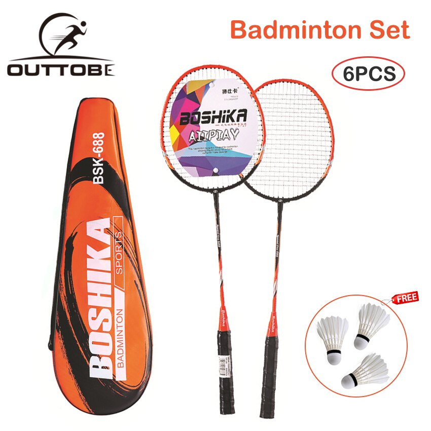 Outtobe 6PCS Badminton Racket Set Sports Fitness Rackets Iron Alloy Badminton Rackets with 3 Badmintons & Carry Bag: A