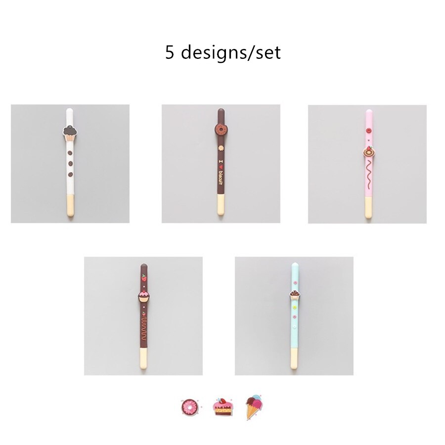 5 stücke ICH Liebe Keks Stift einstellen Nette Schokolade Obst Kuchen Schwarz Farbe Gel Tinte Stifte für Schreiben Unterschrift Schule Schüler vergeben F710: Ursprünglich Titel
