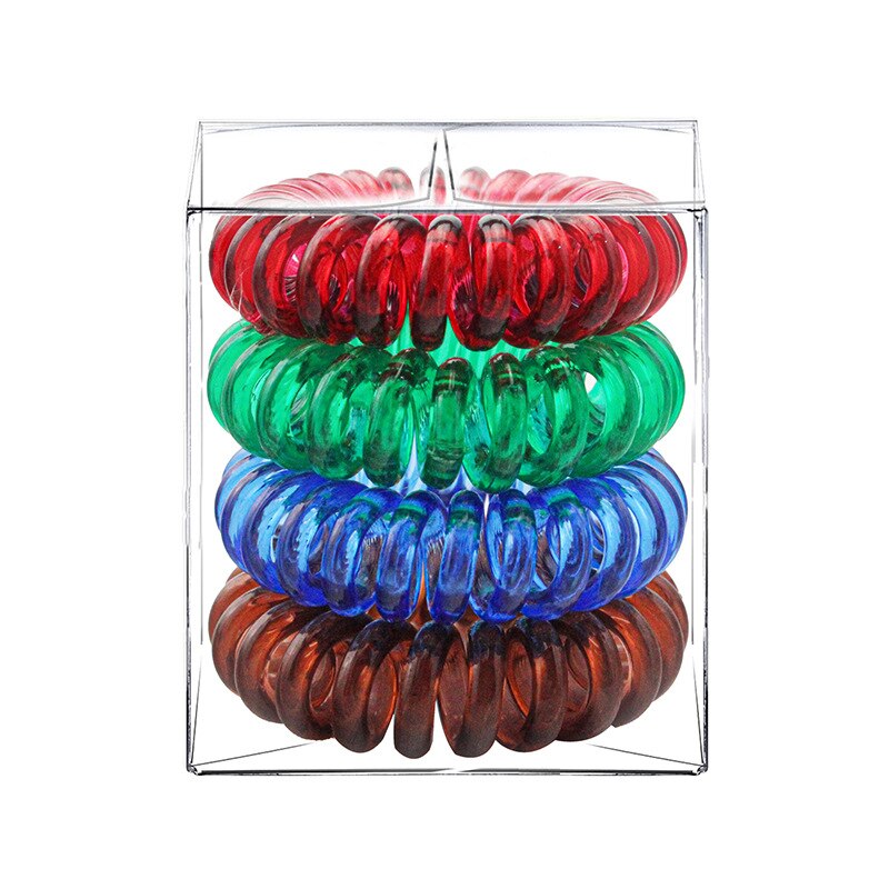 4 Pcs/Box Telephone Wire Elastic Hair Rubber Bands Transparent Spiral Hair Ties Rings Gum for Women Girls Hair Accessories: 1