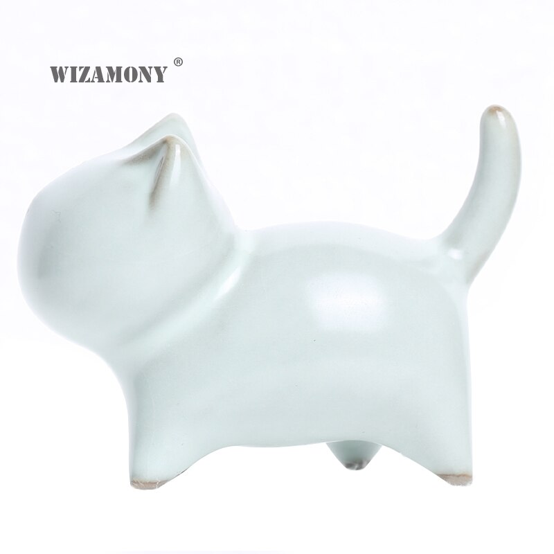 Chinese ru kiln kitten cute tea pet figures small decoration ceramic ornaments tea ceremony zen pen holder holder cat