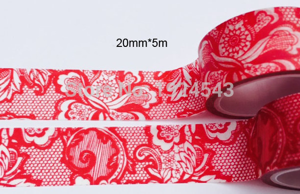 Smuk washi papir tape /20mm*5m røde blonder og sorte blonder maskering japan washi tape: Rød