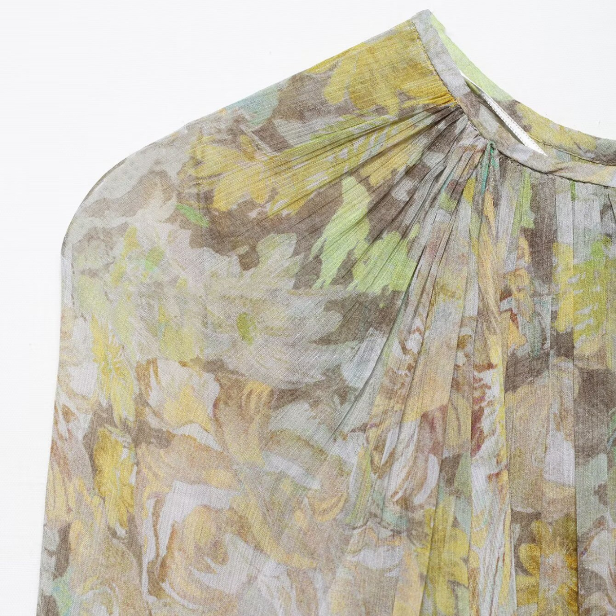 ZBZA - Vestido estampado para mujer, cuello en V, mangas chal, plisado, suelto, falda midi, primavera y verano, , informal, versátil, , falda larga