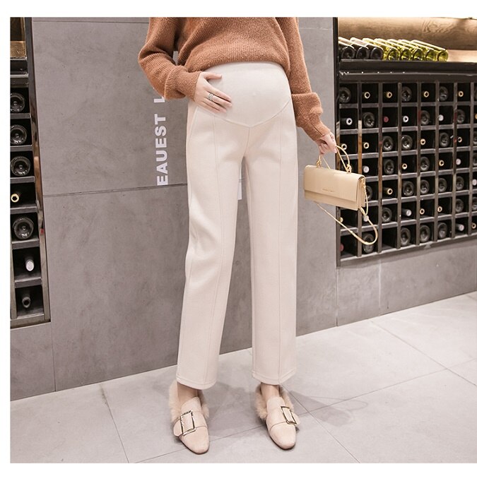 Moederschap broek herfst en winter mode stijl dragen wide-leg broek winter wollen suiting buik warme broek