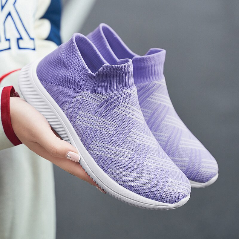 Women Stretch for Casual Shoes Mesh Flat Walking Shoes Sneakers Weaving Socks Sneakers Casual Student Breathable Female