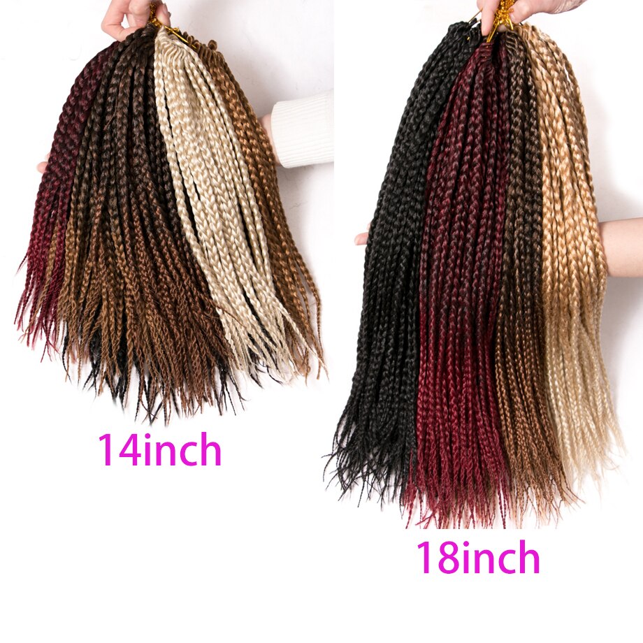 VERVES Box Braids Hair Synthetic 6 pack 14 inch and 18 inch Crochet Hair Extensions 22 Strands/pack Ombre Braiding Hair Braids