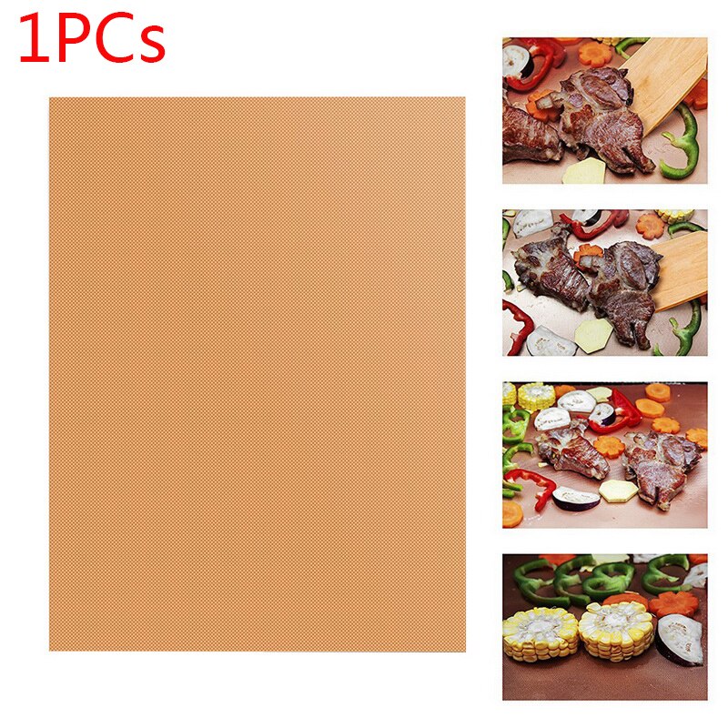 Non-stick BBQ Grill Mat 40*33cm Baking Mat Teflon Cooking Grilling Sheet Heat Resistance Easily Cleaned Kitchen For Party: Copper 1PCs