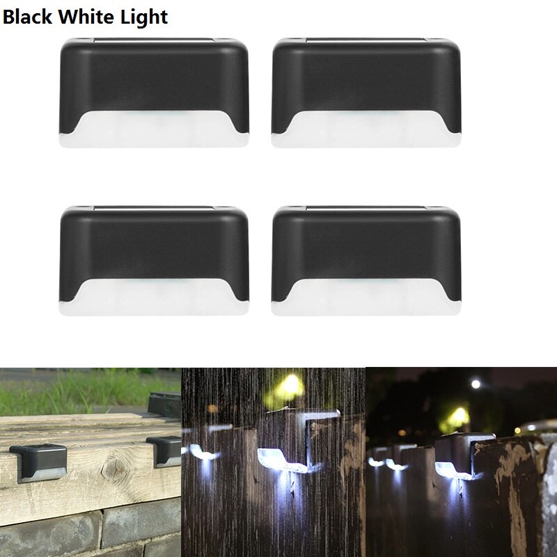 4pcs Solar Deck Lights IP65 LED Lamps for Outdoor Pathway Stairs Steps Fence Yard Low Power Consumption and Power Saving: Black White Light