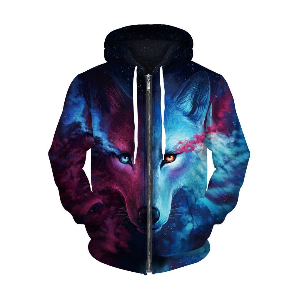 Sudadera con capucha y cremallera para hombre y mujer, chaqueta con estampado gráfico 3D para parejas, abrigo