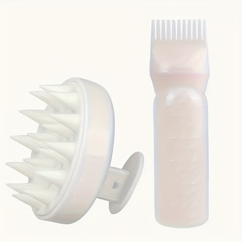 2pcs/Set Silicone Hair Comb With Root Comb Applicator Bottle Set Hair Oil Applicator Shampoo Brush Salon hair styling tools: Red