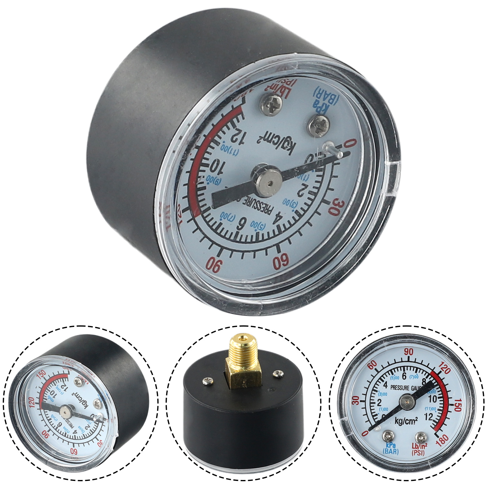 Luchtcompressor Pneumatische Hydraulische Vloeistofdrukmeter 0-12bar/0-180psi Manometer Dubbele Schaal Voor Luchtcompressor Drukwijzerplaat