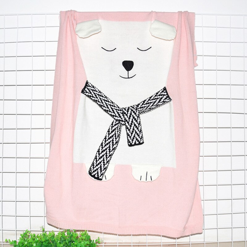 Manta de oso blanco para niños, manta tejida para las orejas, esterilla de playa, manta para bebé,: Pink