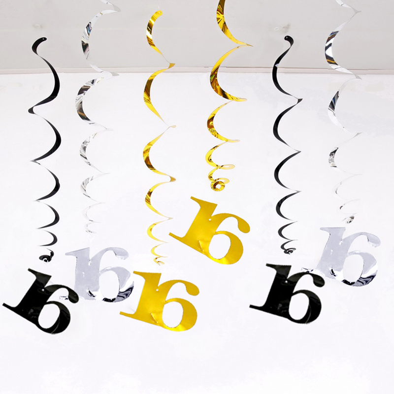 6 unids/set espiral 16 18 21 25 30 40 50 60 70 80 90 años remolinos de cumpleaños adorno colgante guirnalda colgante de cumpleaños decoración de