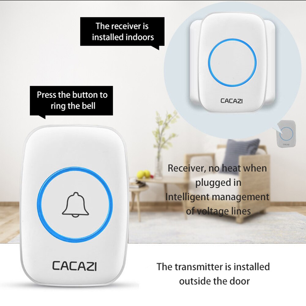 Home Wireless Doorbell Smart Calling Bell Waterproof 300M Remote Battery Button 60 Chimes 5 Volume Intelligent Door Bell Chime
