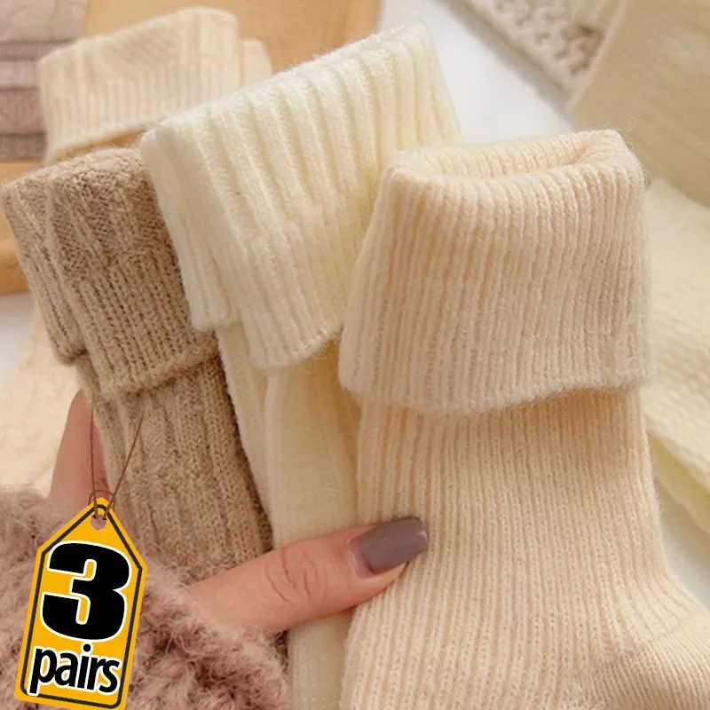 1/3 pares de Calcetines largos térmicos de lana y Cachemira para Mujer, ropa de casa para dormir, Calcetines gruesos y cálidos para Otoño e Invierno, Calcetines para Mujer