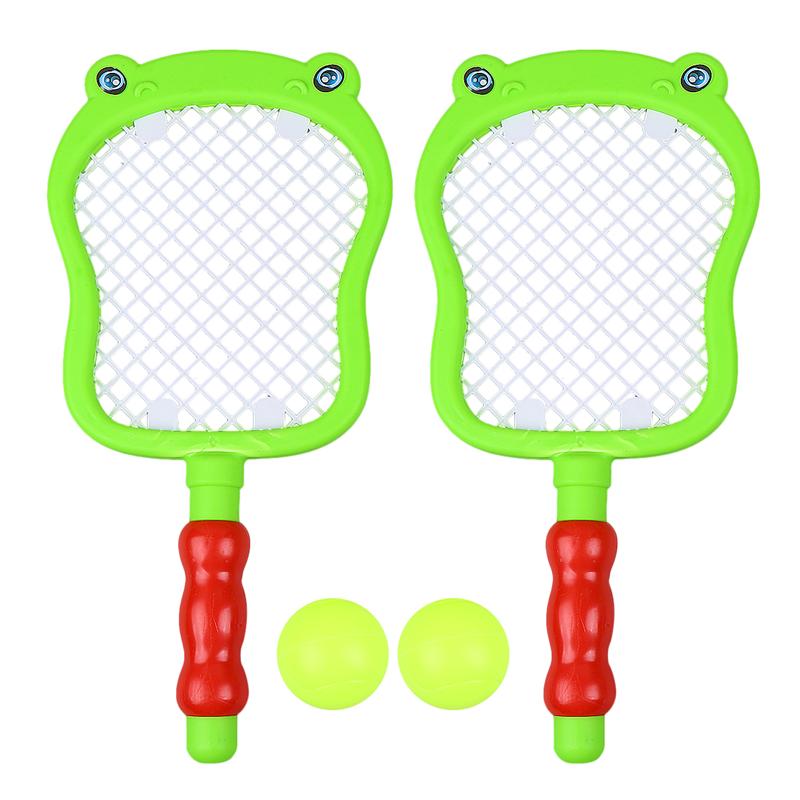 4 STÜCKE Kinder Tennis Schläger Badminton Schläger Set mit Kugeln Drinnen und Draußen Sport Spielzeug (2 stücke Schläger + 2 stücke Bälle): green