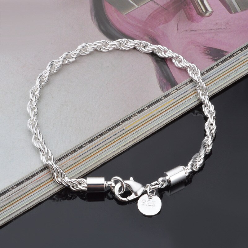 Mode-sieraden 925 Sterling Zilveren Armband 3MM4MM Twist Armband Vrouw &amp; Mannen Sieraden