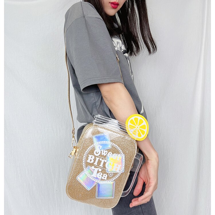 Citroen Thee Cup Vorm Portemonnees En Handtassen Voor Vrouwen Gold Schoudertas Lederen Cossbody Zak Vrouwelijke Clutch Cartoon Portemonnees