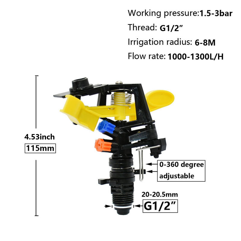 360 Degree Rotating Jet Sprinklers Double Outlet Rocker Nozzles1/2" Male Thread For Garden Farm Lawn Irrigation: Light Grey