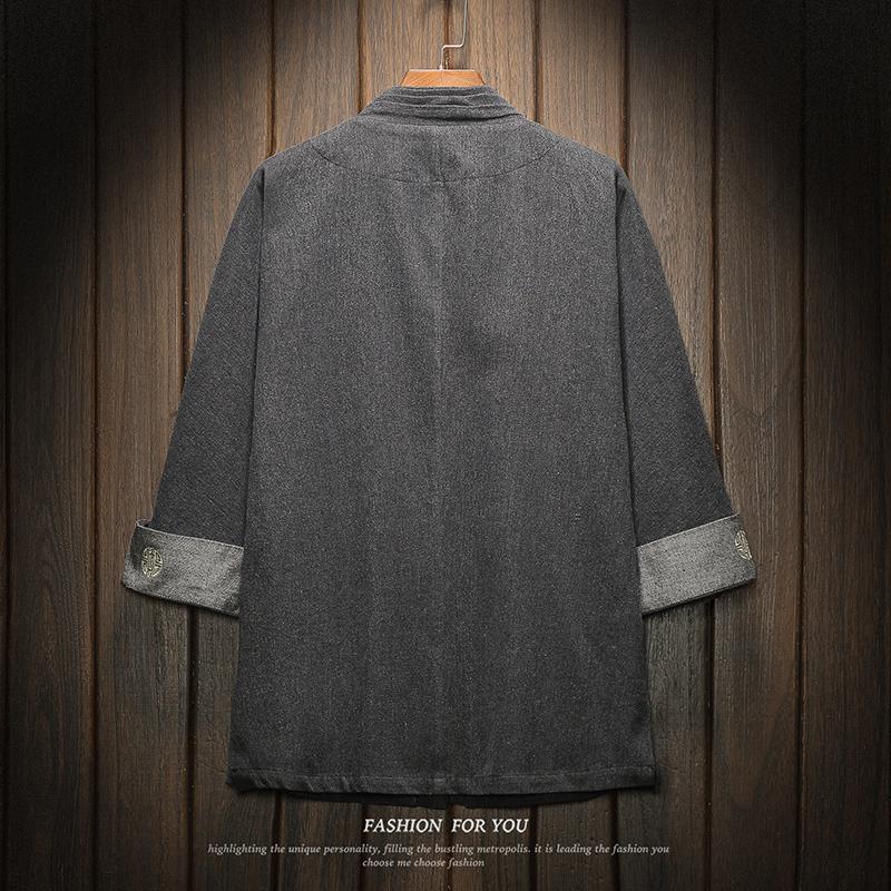 M-5xl koreaanse stijl plus size denim overhemd heren kraagloos chinees traditioneel zakken 3/4 mouwen vintage jeans overhemden xxxxl