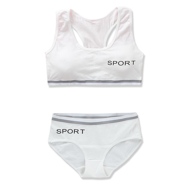 Teen Girl Bra and Panties Sets Cotton Clothes Teenager Sport Underwear Training Bra for Girls 8-14Y Girls Gym Lingerie Brief: white