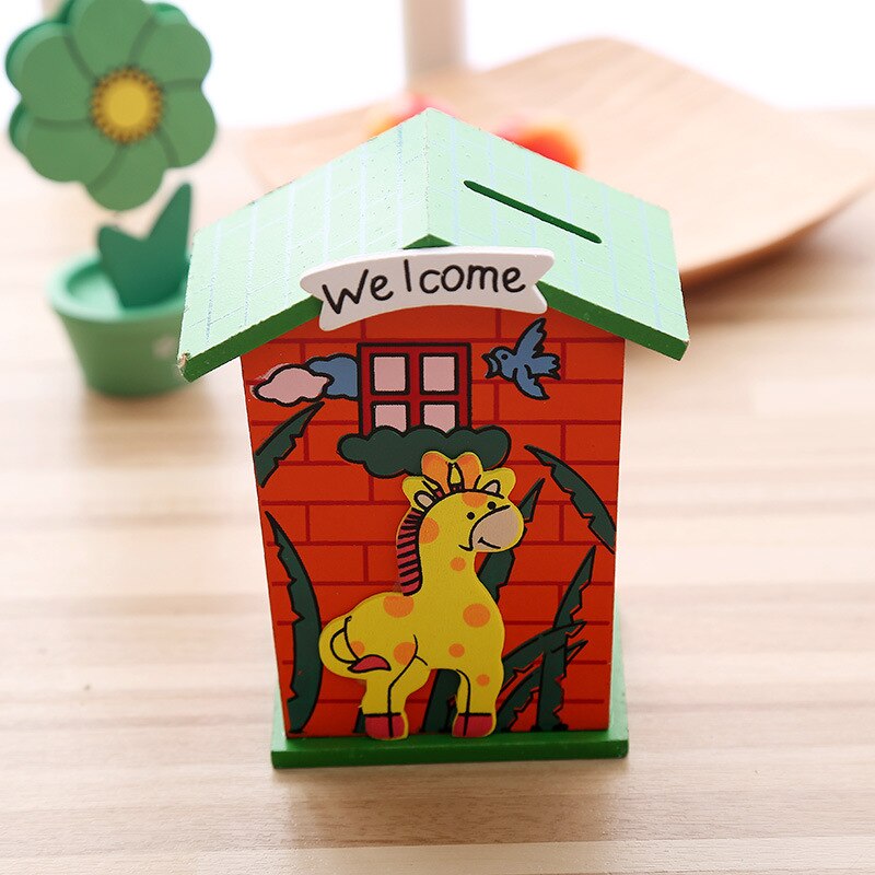 Wooden house piggy bank toy Children Cartoon Insect Animal Small house Financial Education toy 1PCS: Default Title