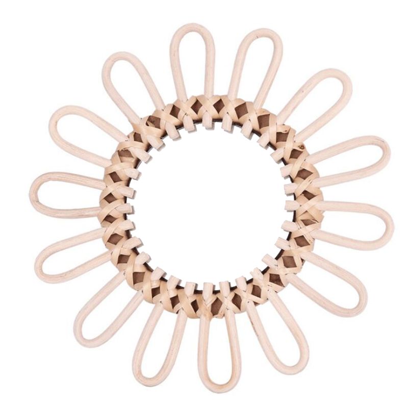 Sun Shape Decorative Mirror Rattan Innovative Art Decoration Round Makeup Mirror Dressing Bathroom Wall Hanging Mirror: 11