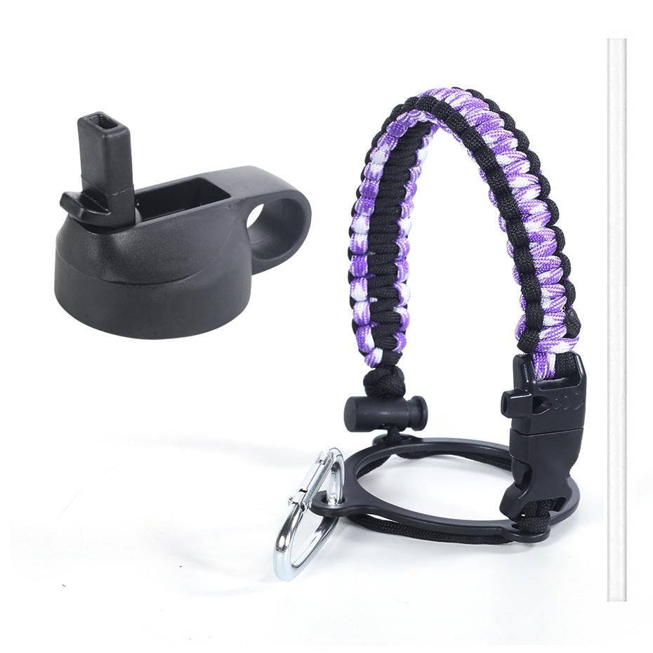 Hydro Flask Thermos Wide Mouth Bottle Safety Ring and Carabiner Paracord Handle with Insulated Wide Mouth Cap + Water Cup Strap