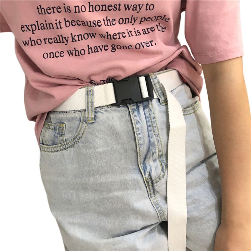 Kvinder mænd firkantet enkel alsidig plast spænde vævet lærred nylon bælte neutral blød enkel bælte: W