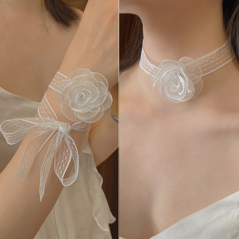 Leuke Zoete Meisje Super Fee Temperament Wit Kant Bloem Streamer Haarband Lint Vrouwelijke Haar Binding Vrouwen Armband Choker