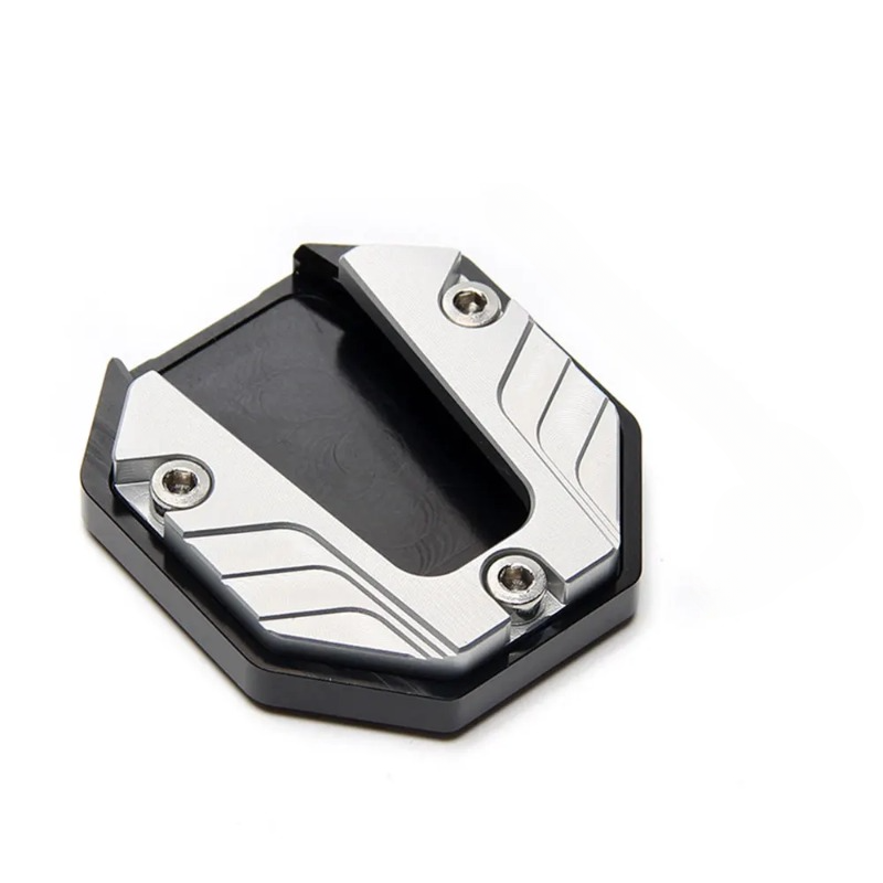 Piastra di supporto per estensione del cavalletto laterale per bici da moto in lega di alluminio CNC Base allargata antiscivolo: Argento