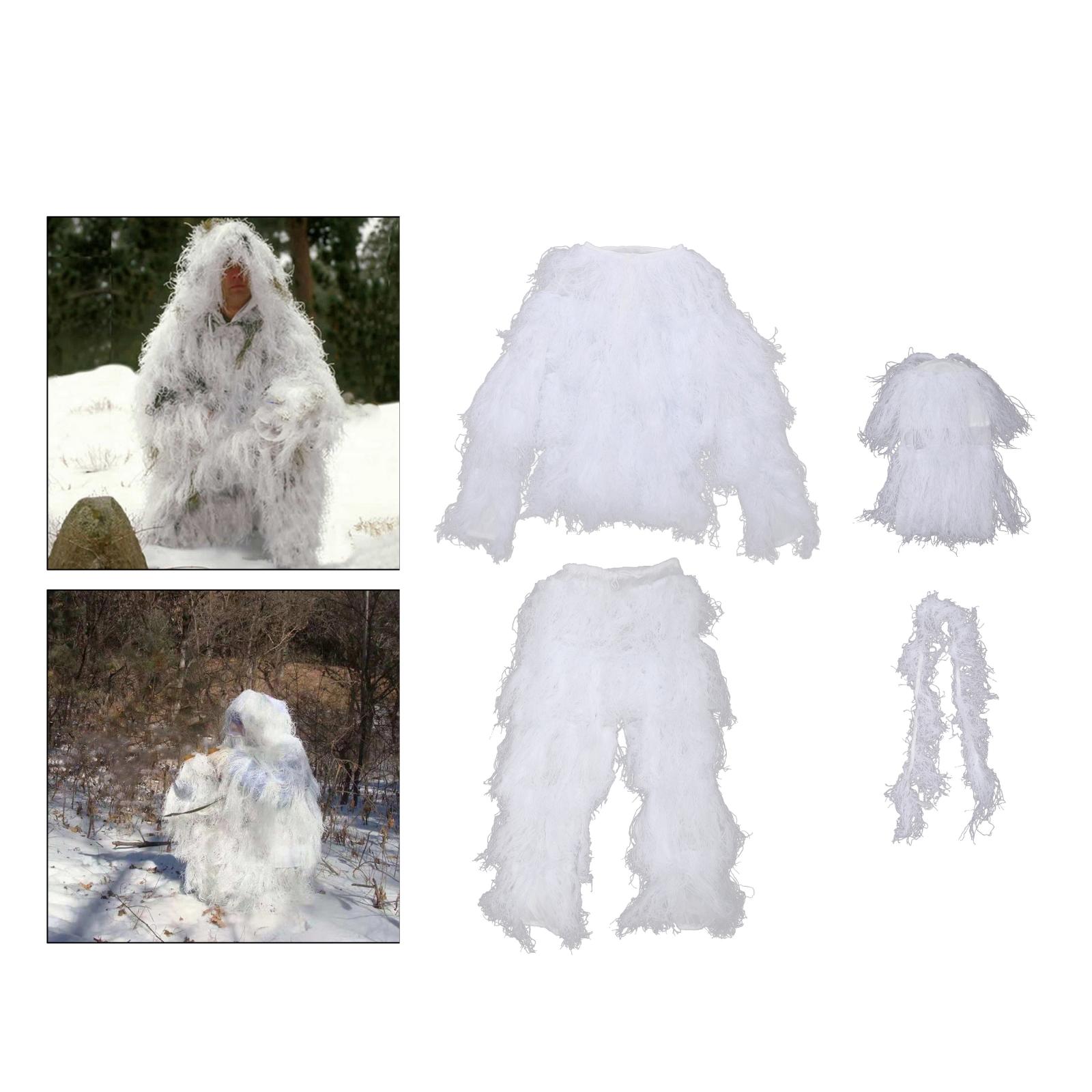 Ropa de camuflaje blanca para campo de nieve, 4 Uds., traje Ghillie de malla para juegos CS