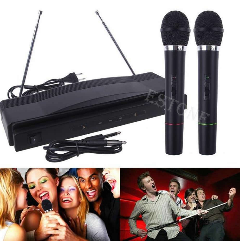 Wireless Microphone System Dual Handheld 2 x Mic Cordless Receiver