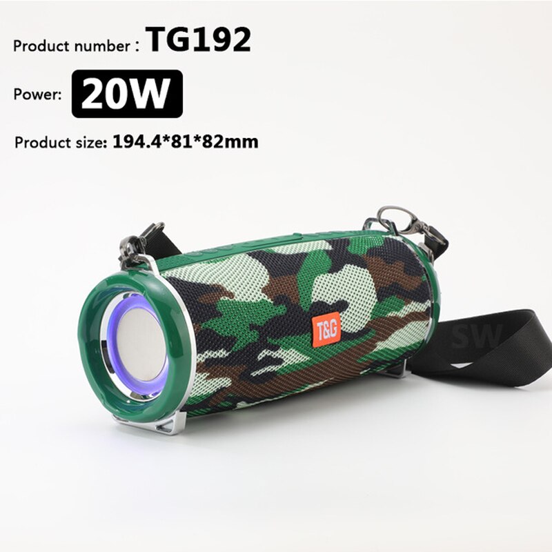 TG187 Altoparlante Bluetooth da 50 W ad alta potenza Colonna portatile impermeabile da esterno Altoparlante potente per altoparlanti per computer Subwoofer BoomBox Supporto per sistema 3DStereo Music Center TF FM AUX: TG192 Camouflage