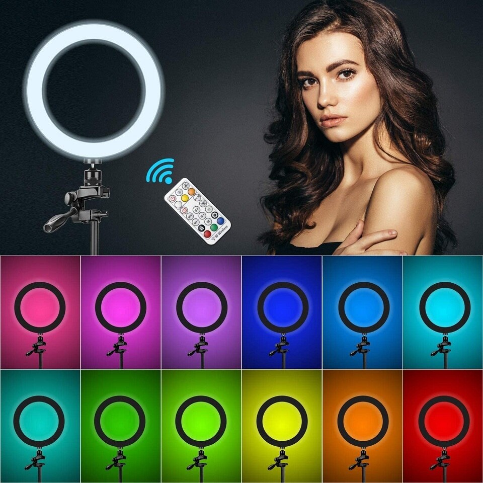 10in Rgb Led Kleur Selfie Ring Licht Fotografie Ringlicht Cirkel Lamp Statief Licht Invullen Telefoon Standhouder Trepied Make-Up