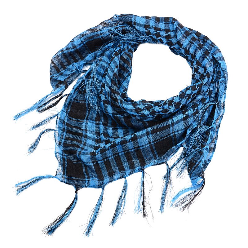 Écharpe pied de poule arabe pour femmes, longue en cachemire, épais et doux et avec pompon, à la , blanc et noir, collection: Bleu