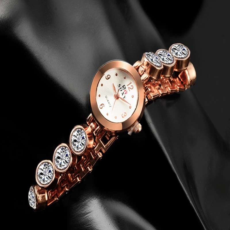 Dameshorloge roségoud quartzhorloge damesklok luxe merk roestvrijstalen armbandhorloges damesjurk kristal polshorloges