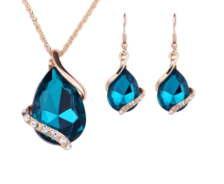 Yunkingdom Charms Wedding Necklaces&Earrings Geometric Crystal Rhinestones Jewelry Sets For Women: blue